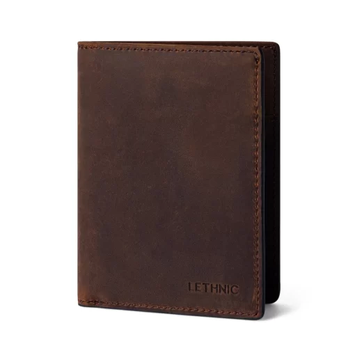 4CL01CJ Personalized Vertical Waxed Leather Wallet – Wax Brown