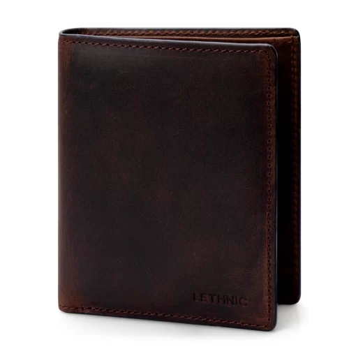 4CP10CJ Personalized Classic Vertical Waxed Leather Wallet - Rustic-V