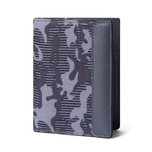 4CO04CJ Personalized Vertical Wallet Made Of Leather And Compact Fabric For Men - Nemo - Gray Camou