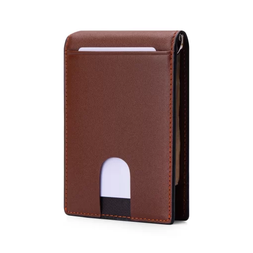 4CP04CJ Personalized Money Clip Wallet, Compact Card Holder - Money Clip Series 02 - HOPEN Smooth - Brown